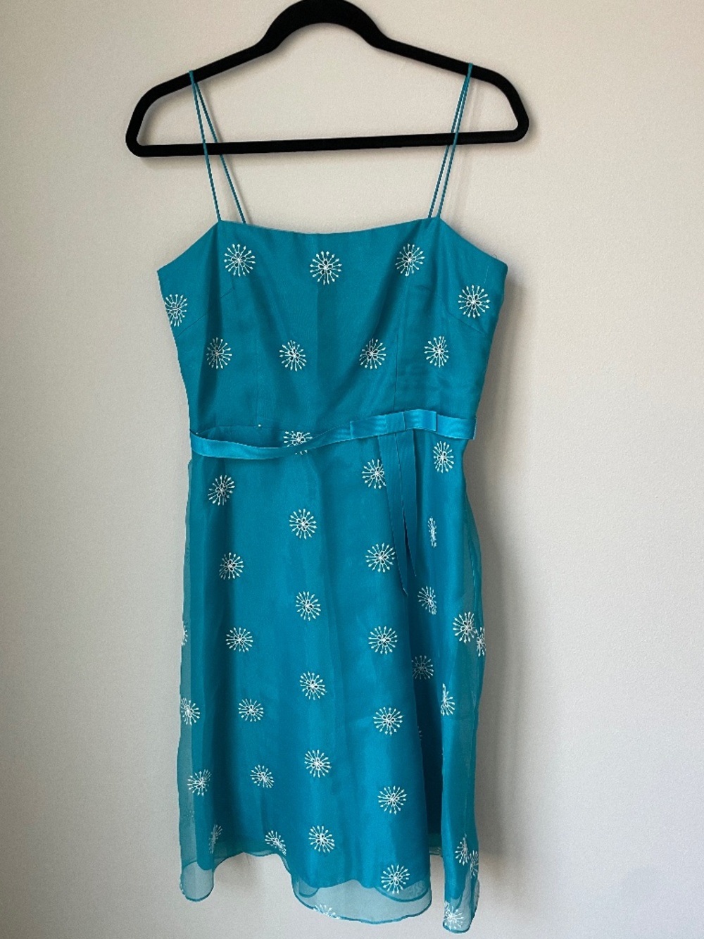 Vintage Turquoise Embroidered Cocktail Dress | 50s 60s Style | Spaghetti Straps